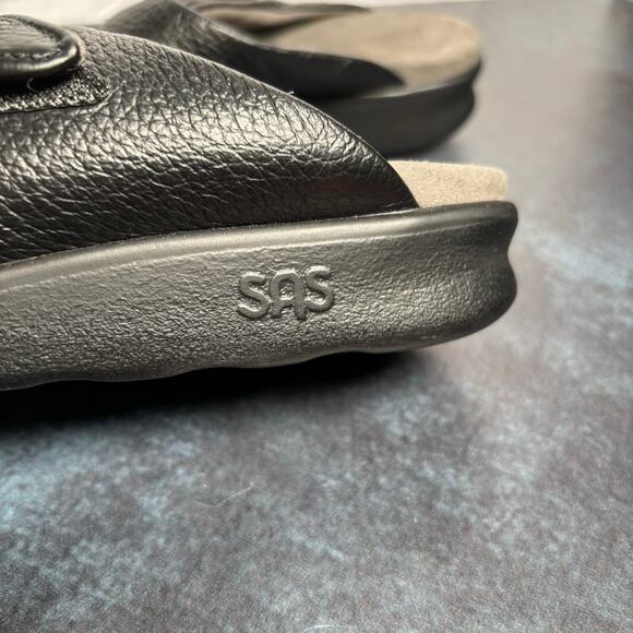 SAS Women's Cozy Slide Sandal Black Leather Comfort Shoe Adjustable Strap Size 7 - Picture 7 of 11